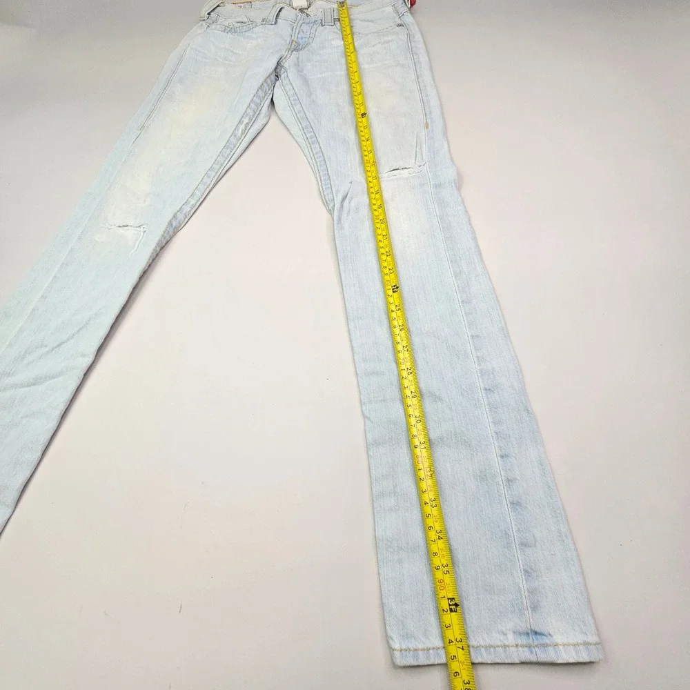 True Religion Ricky Super T Jeans Mens 24 Light Wash Blue Distressed Straight